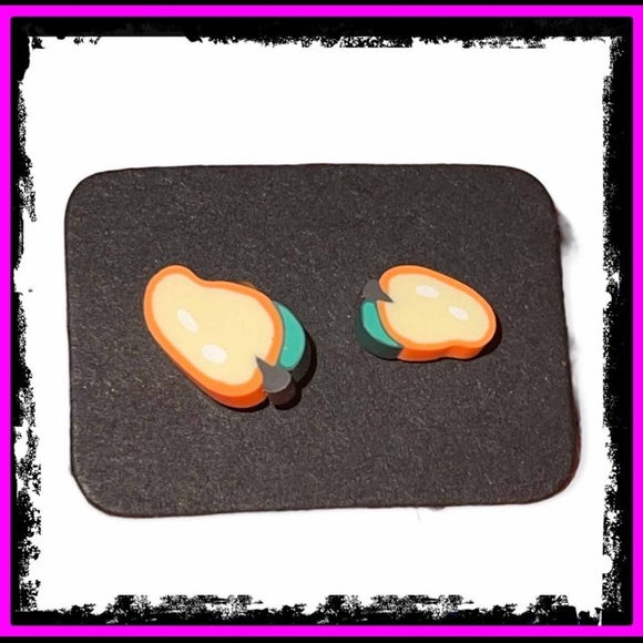 New Handmade Artisan Pear Slice Polymer Clay Hypoallergenic Stud Earrings - Picture 7 of 7